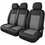 Set 2+1 Huse Scaune Fata Flexzon Auto Universale VAN Piele Ecologica Negru/Gri