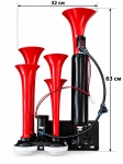 Claxon Pneumatic cu 5 Trompete 24V Super Resonant Air Dadan pentru Camion, TIR si Autobuz, 125 dB, 3-10 Bar