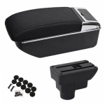 Cotiera Auto pentru Opel Corsa D, Piele Ecologica, Suport Pahar si Scrumiera, Negru cu Crom