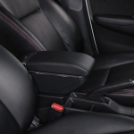 Cotiera Auto pentru Opel Corsa D, Piele Ecologica, Suport Pahar si Scrumiera, Negru cu Crom