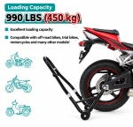 Stander Moto Spate pentru Motocicleta, Suport Ridicare si Mentenanta, Reglabil 240-370 mm, Capacitate 450 kg, Adaptoare L si U, Roti 72 mm, Otel, Negru