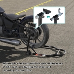 Stander Moto Spate pentru Motocicleta, Suport Ridicare si Mentenanta, Reglabil 240-370 mm, Capacitate 450 kg, Adaptoare L si U, Roti 72 mm, Otel, Negru