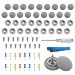Set 60 cleme decorative pentru repararea plafonului auto, fixare tapiterie plafon lasata, cu suruburi, ace, surubelnita si ruleta, Universal, Gri