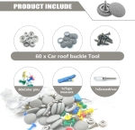 Set 60 cleme decorative pentru repararea plafonului auto, fixare tapiterie plafon lasata, cu suruburi, ace, surubelnita si ruleta, Universal, Gri