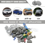 Set 60 cleme decorative pentru repararea plafonului auto, fixare tapiterie plafon lasata, cu suruburi, ace, surubelnita si ruleta, Universal, Gri