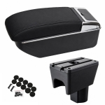 Cotiera auto pentru Dacia Duster 2010-2017, 2 compartimente, culisanta, suport pahar, scrumiera, Piele ecologica, Negru/Crom