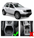 Cotiera auto pentru Dacia Duster 2010-2017, 2 compartimente, culisanta, suport pahar, scrumiera, Piele ecologica, Negru/Crom