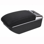 Cotiera auto pentru Dacia Duster 2010-2017, 2 compartimente, culisanta, suport pahar, scrumiera, Piele ecologica, Negru/Crom