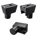 Cotiera auto pentru Dacia Duster 2010-2017, 2 compartimente, culisanta, suport pahar, scrumiera, Piele ecologica, Negru/Crom