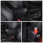 Cotiera auto pentru Dacia Duster 2010-2017, 2 compartimente, culisanta, suport pahar, scrumiera, Piele ecologica, Negru/Crom