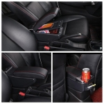 Cotiera auto pentru Dacia Duster 2010-2017, 2 compartimente, culisanta, suport pahar, scrumiera, Piele ecologica, Negru/Crom