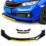 Prelungire Bara Fata Universala, Lip Spoiler Splitter Auto din 4 Piese, Plastic ABS, Negru cu Galben, 180 cm