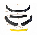 Prelungire Bara Fata Universala, Lip Spoiler Splitter Auto din 4 Piese, Plastic ABS, Negru cu Galben, 180 cm
