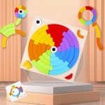 Puzzle educativ din lemn TANGRAM cu 15 carduri duble cu figurine