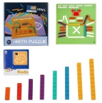 Joc educativ din lemn Montessori Shape Cognition Puzzle Matematic cu Modele, Aritmetica si Stickere pentru Numarare