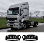 Set faruri LED stanga + dreapta cu 3 lupe pentru Renault Premium 24V – DRL Alb + Portocaliu, Startup Effect