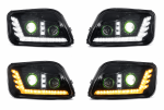 Set 2 Faruri LED Stanga + Dreapta cu 2 Lupe pentru Mercedes-Benz Actros MP3 / MegaSpace 2008-2011, 24V, DRL Alb-Portocaliu, Startup Effect, OEM 9438201661, A9438201661, 9438201761, A9438201761