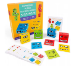 Puzzle din lemn Emotii, Expression Building Blocks, 12 piese +3 ani