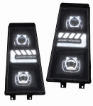 Far LED stanga cu 2 lupe pentru Renault Premium II / DXi / Route / Distribution 24V – DRL Alb + Portocaliu, Startup Effect, OEM 5010578475, 7421636309, 7482588692, 5010578477, 82588692